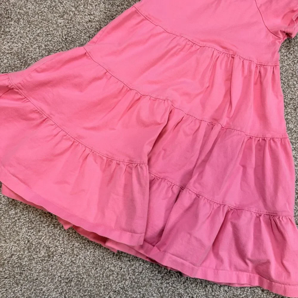 Hanna Andersson Little Girls Dress ize US 6-7 Pink Short Sleeve 100% Cotton